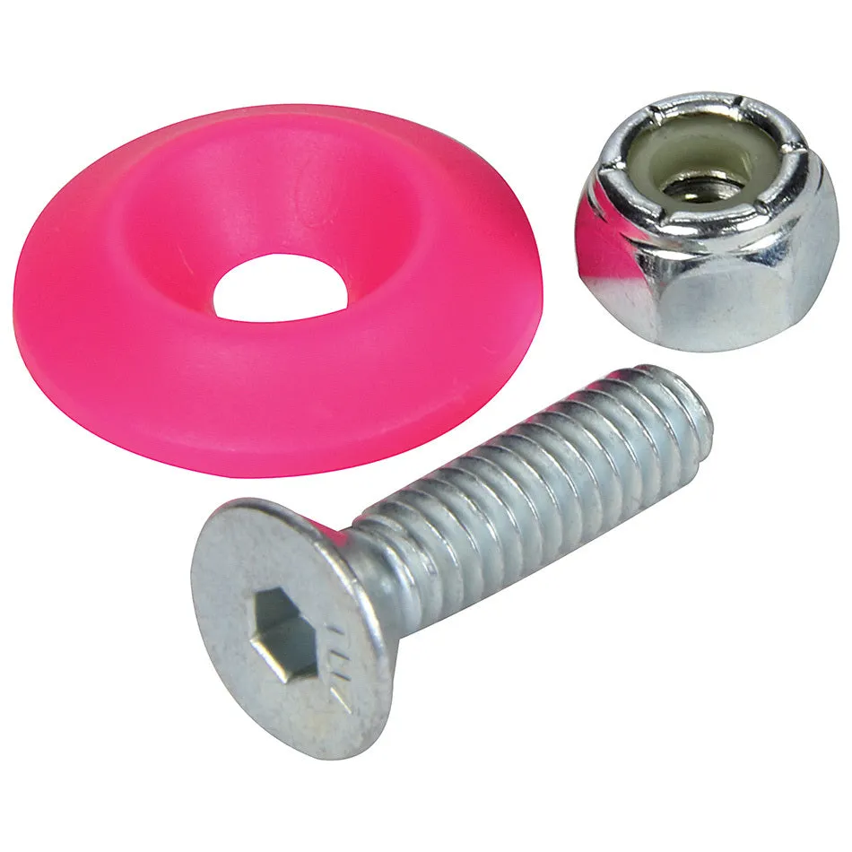 Allstar Performance Body Bolt Kit - 1/4-20 in Thread - 1 in Long - Allen Head - Bolts / Countersunk Washers / Lock Nuts Included - Pink / Zinc Oxide - Set of 10