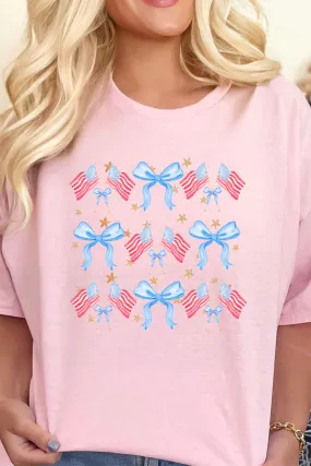 American Flags And Coquette Bows Short Sleeve Relaxed Fit T-Shirt