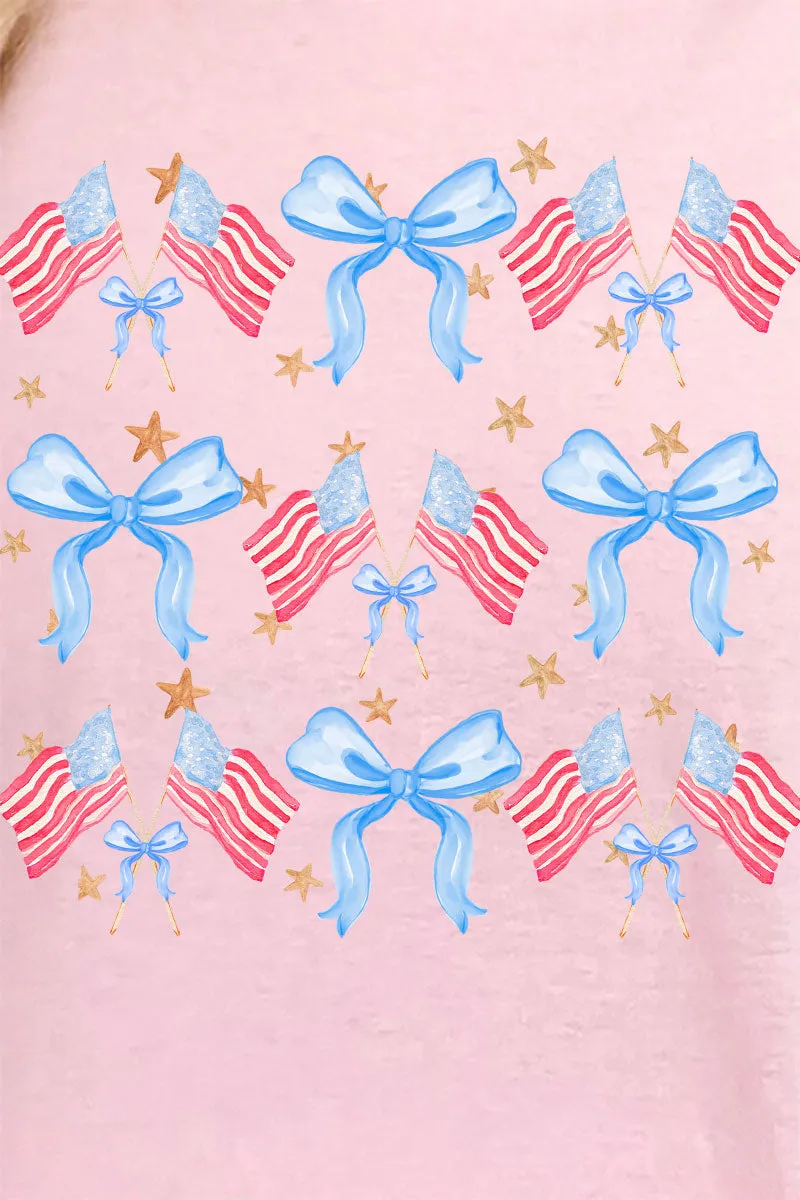 American Flags And Coquette Bows Short Sleeve Relaxed Fit T-Shirt