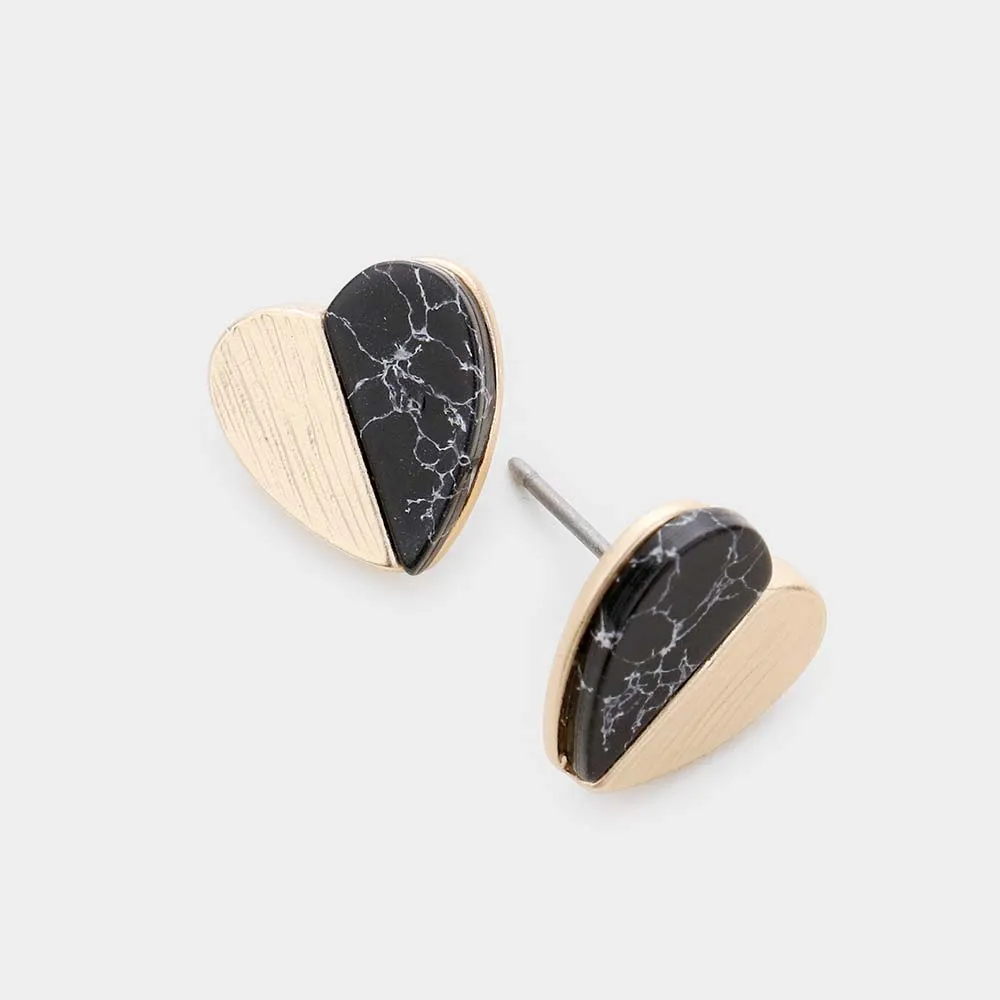 Ariella Faux Marble Heart Stud Earrings