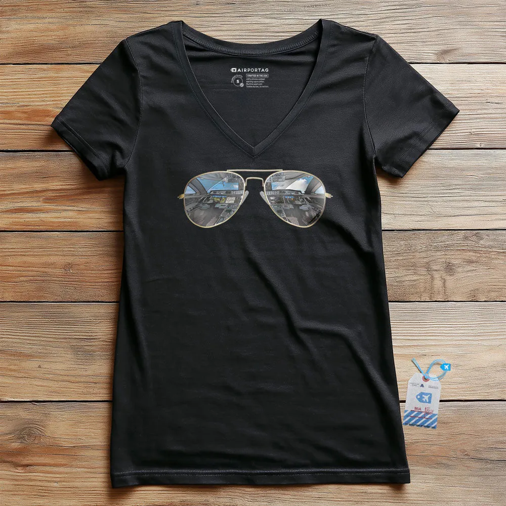 Aviator Sunglasses - Women's V-Neck T-Shirt