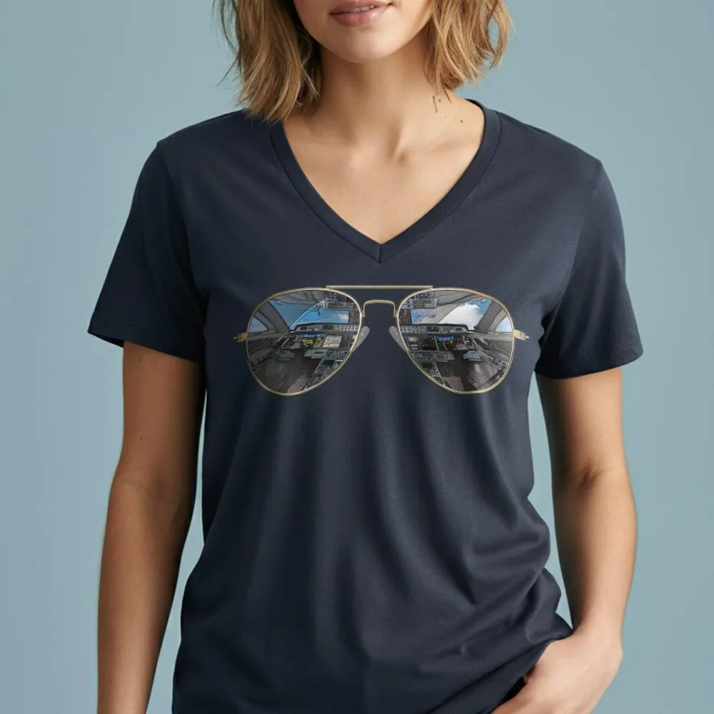 Aviator Sunglasses - Women's V-Neck T-Shirt