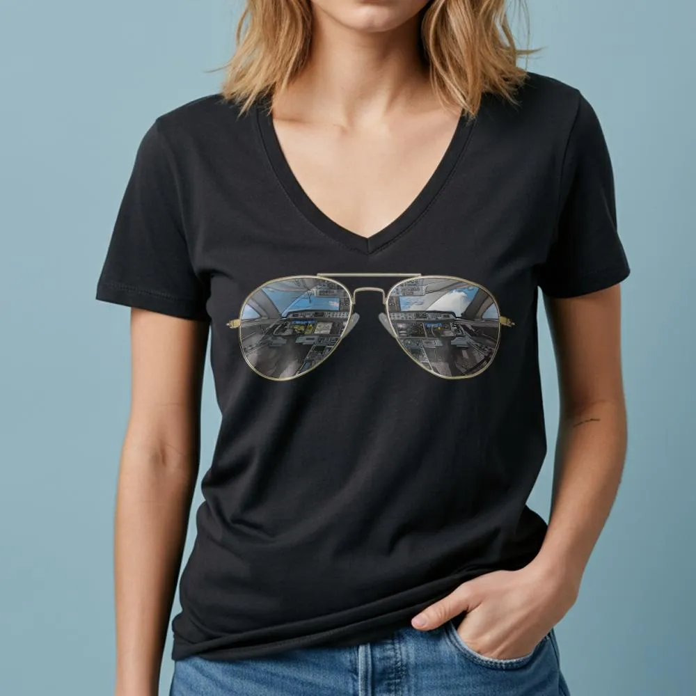 Aviator Sunglasses - Women's V-Neck T-Shirt