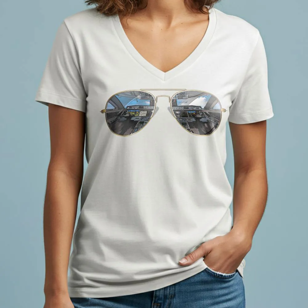 Aviator Sunglasses - Women's V-Neck T-Shirt