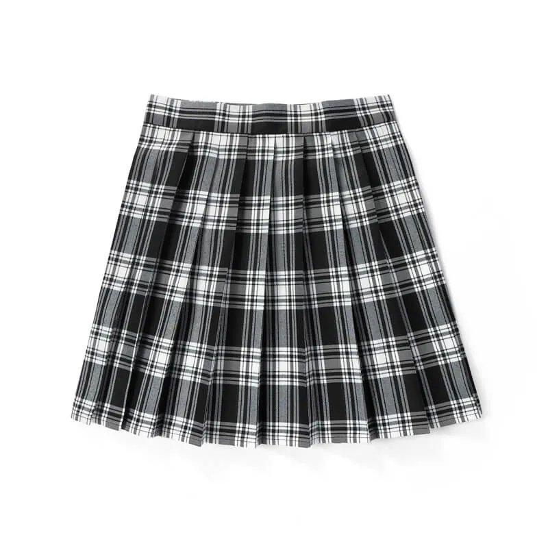 Black Grey JK vintage plaid uniform skirt