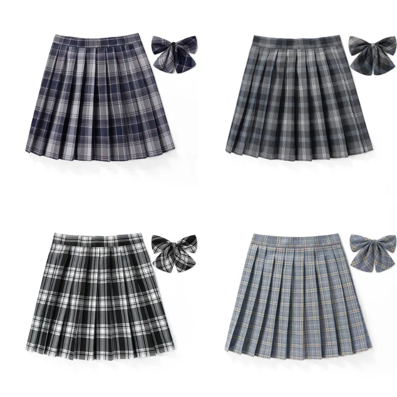 Black Grey JK vintage plaid uniform skirt