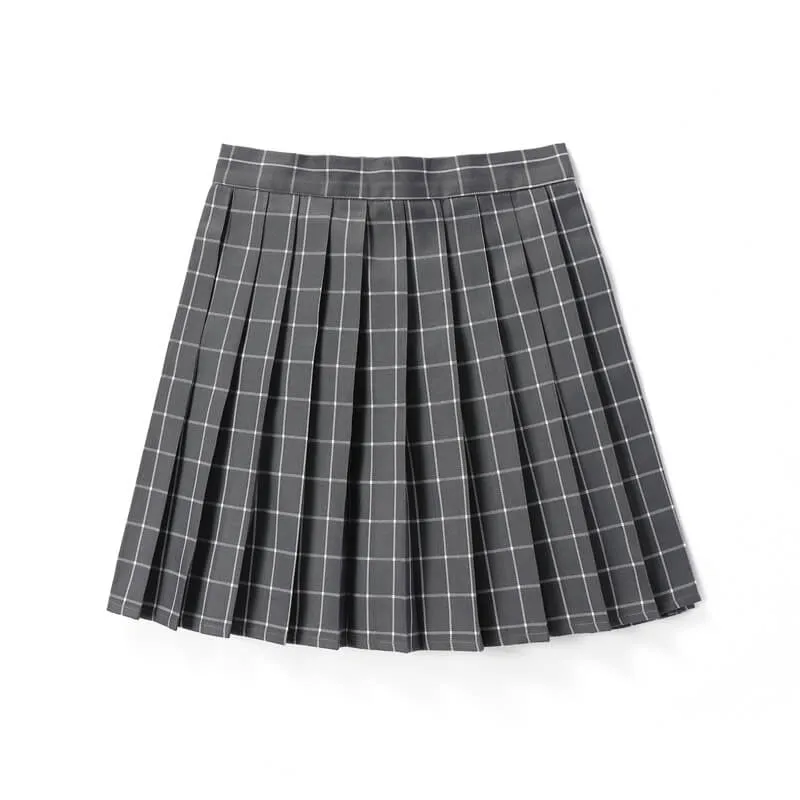 Black Grey JK vintage plaid uniform skirt