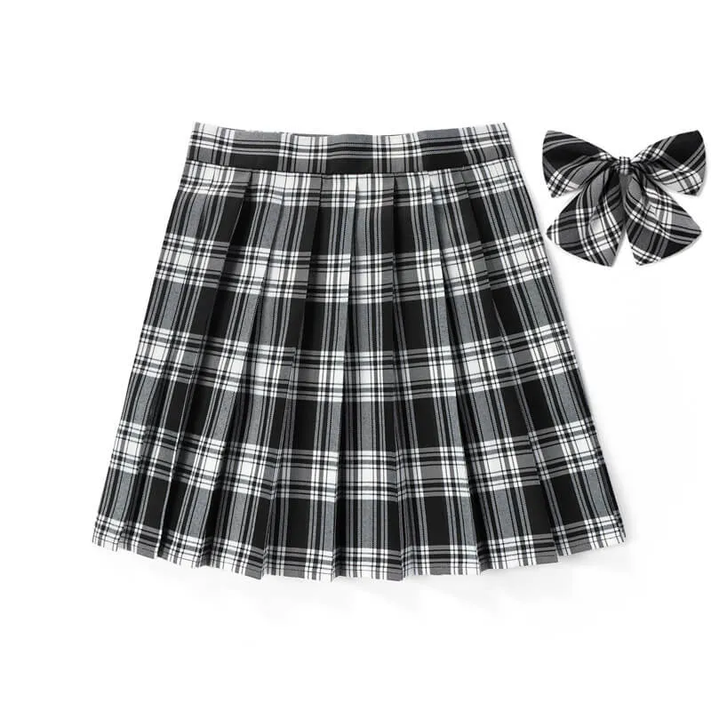 Black Grey JK vintage plaid uniform skirt