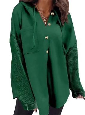 Blackish Green Women Loose Fit Casual Hooded Sweatshirt Hoodie with Pocket - Shewin