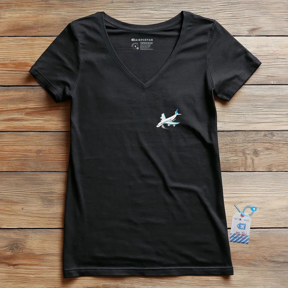 Boarding Plane Tiny - Women's V-Neck T-Shirt