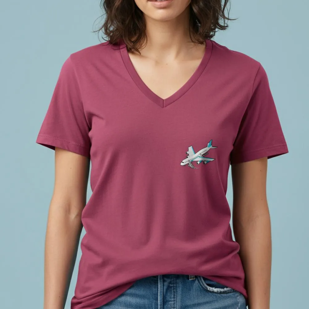 Boarding Plane Tiny - Women's V-Neck T-Shirt