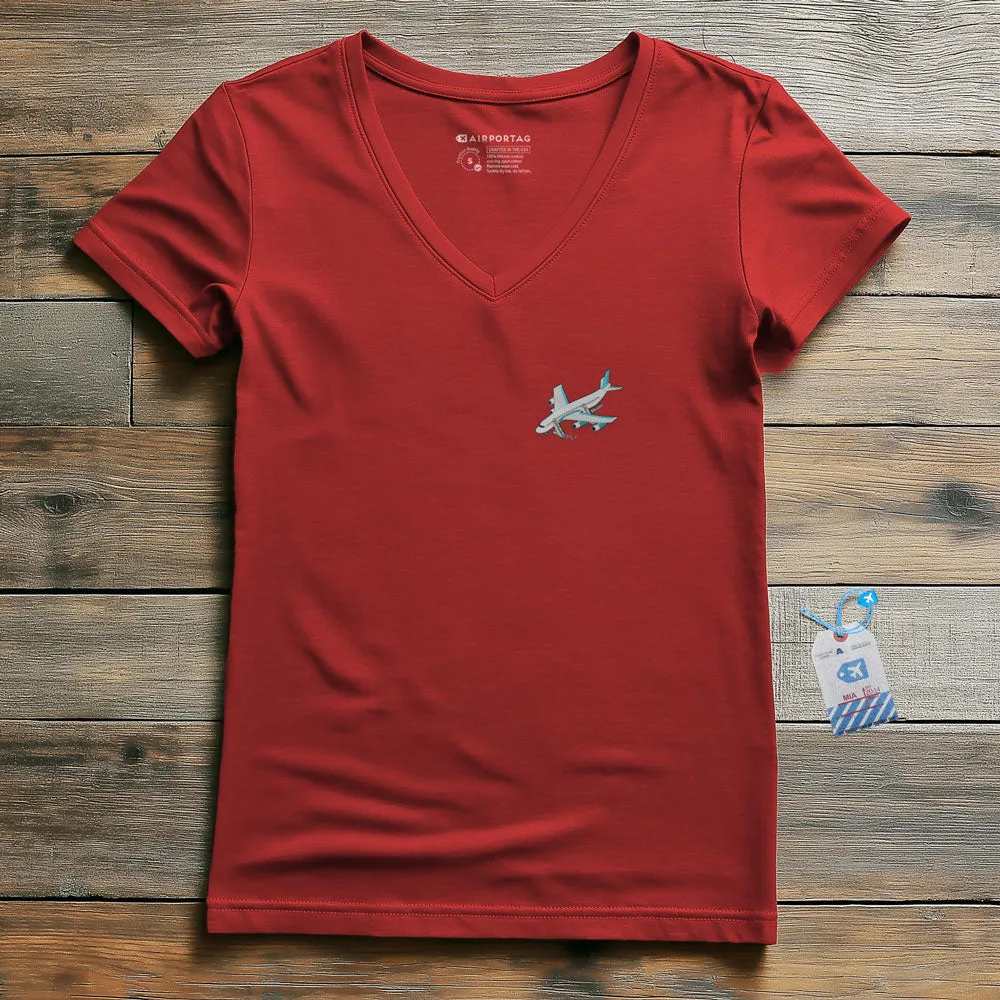 Boarding Plane Tiny - Women's V-Neck T-Shirt