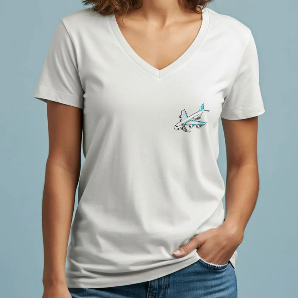 Boarding Plane Tiny - Women's V-Neck T-Shirt