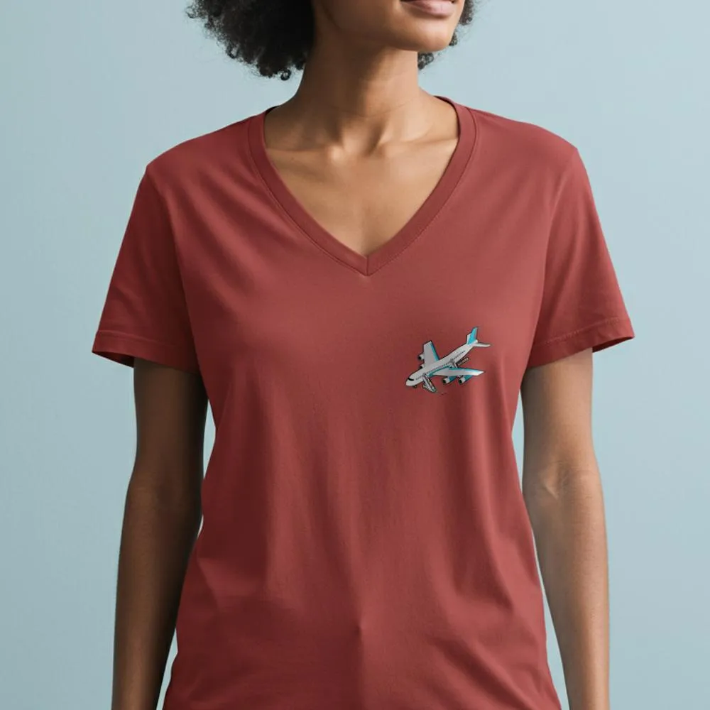 Boarding Plane Tiny - Women's V-Neck T-Shirt