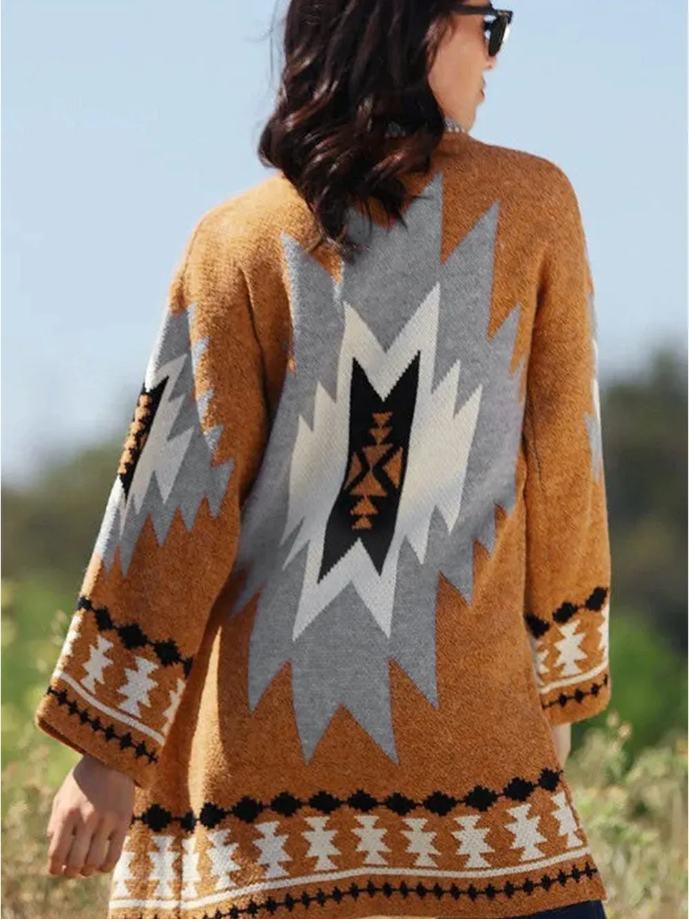 Bold Aztec Graphic Knit Open-Front Cardigan