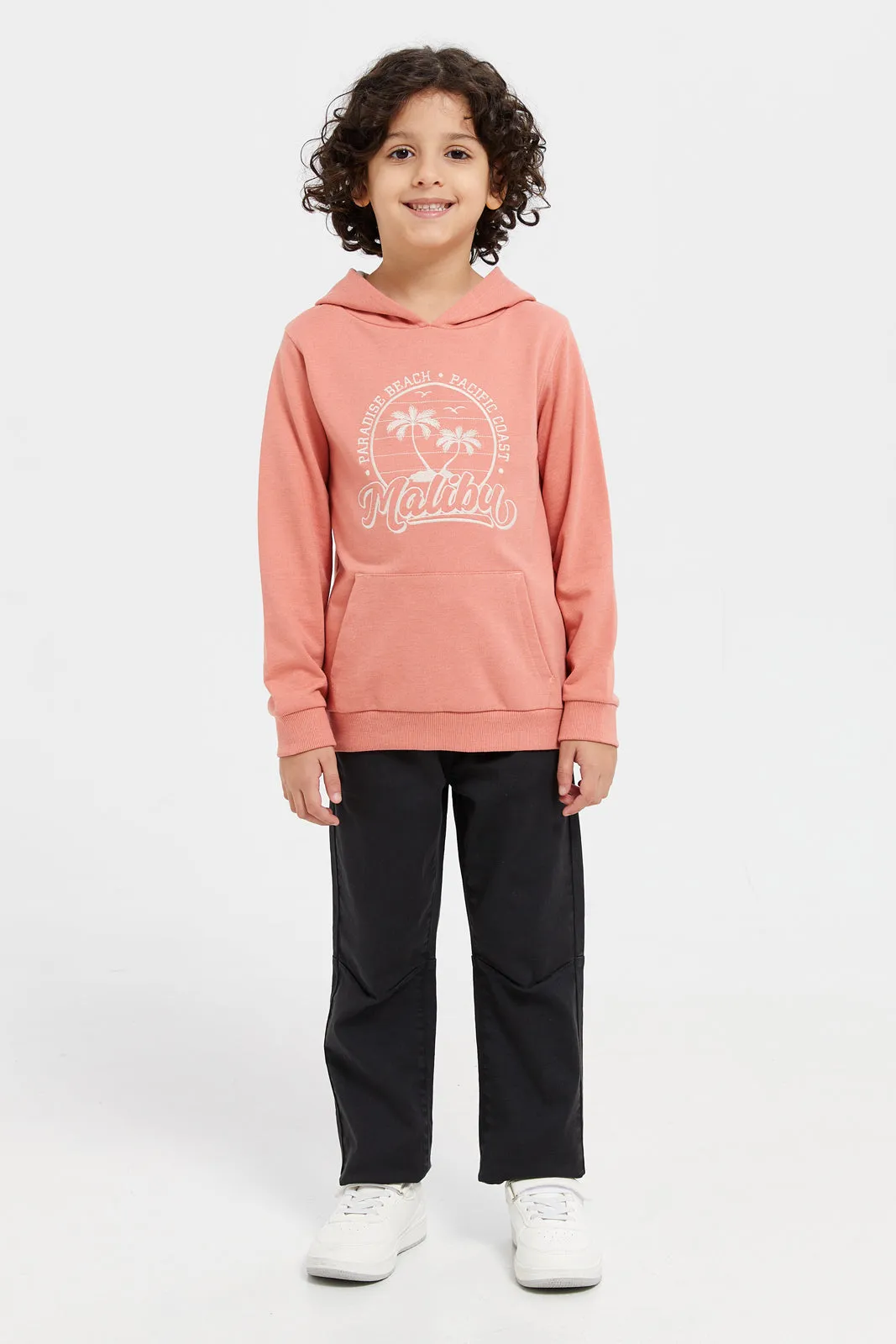 Boys Apricot Embroidery Hooded Sweatshirt