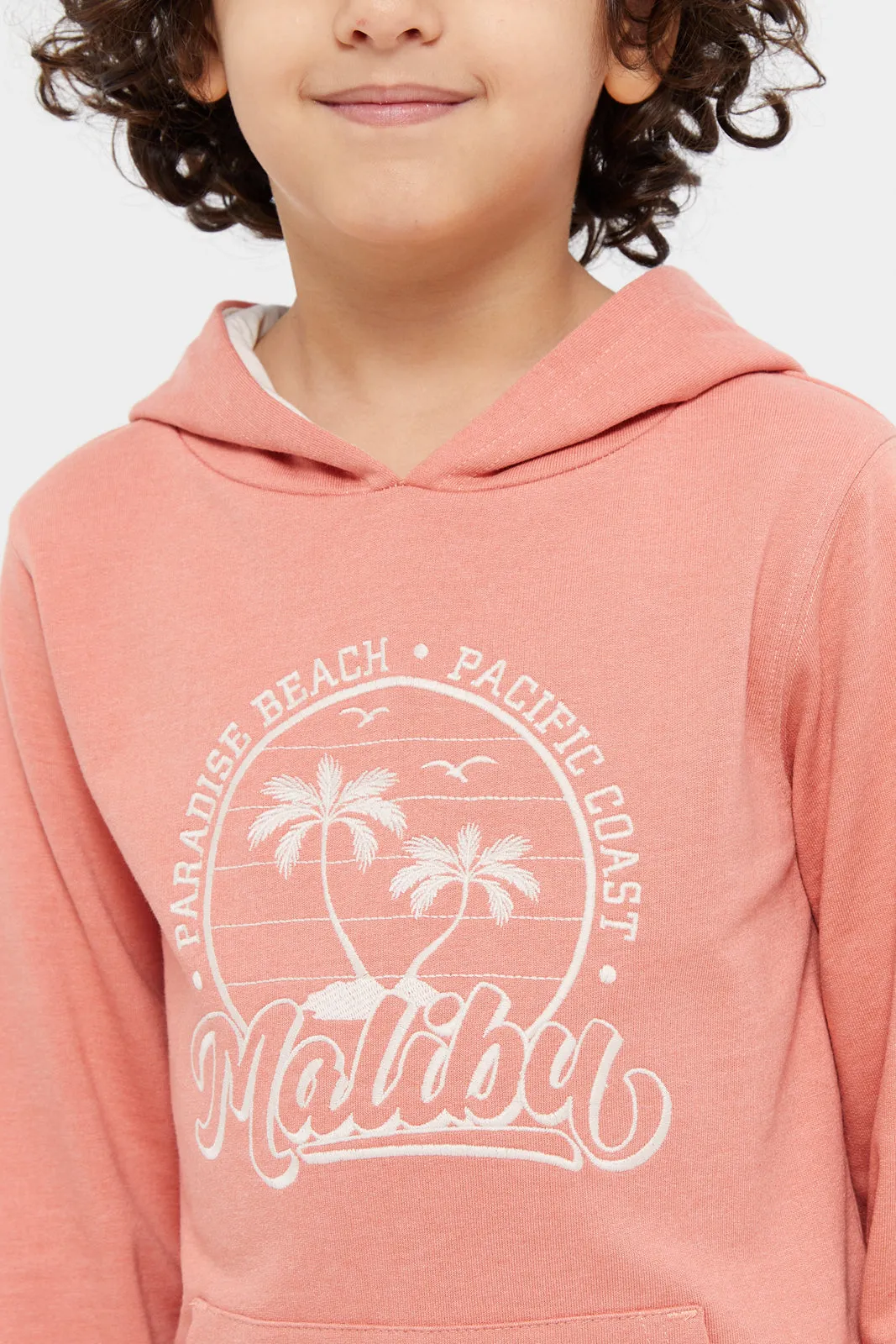 Boys Apricot Embroidery Hooded Sweatshirt