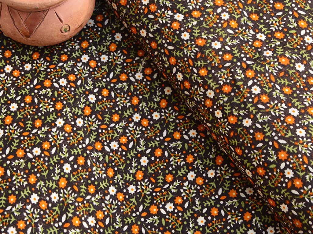 Brown Floral Digital Printed Premium Crepe Fabric