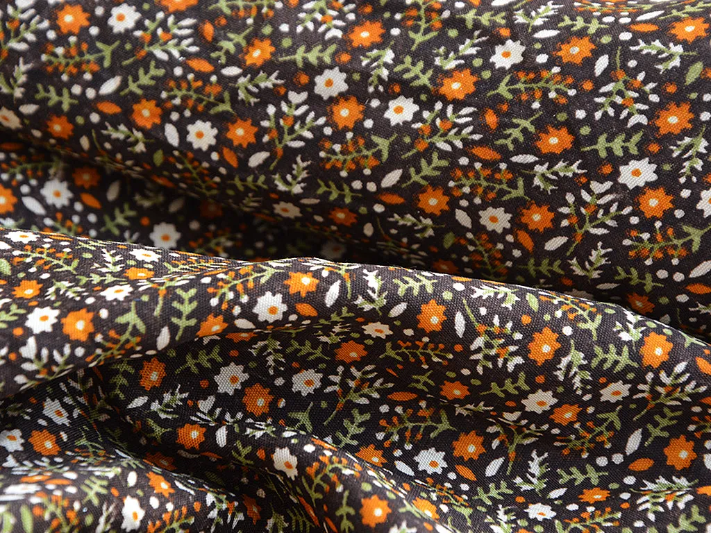 Brown Floral Digital Printed Premium Crepe Fabric