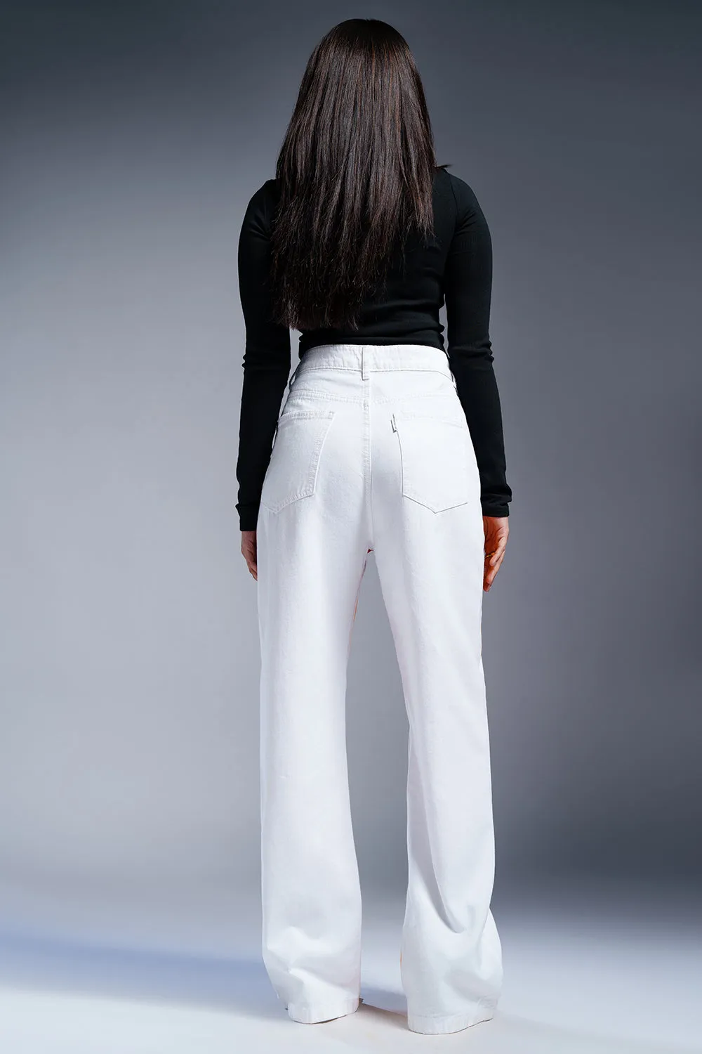 Brush Stroke Classic White Wide Leg Jeans