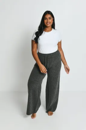 Curve Knit Wide Leg Lounge Trousers - Grey