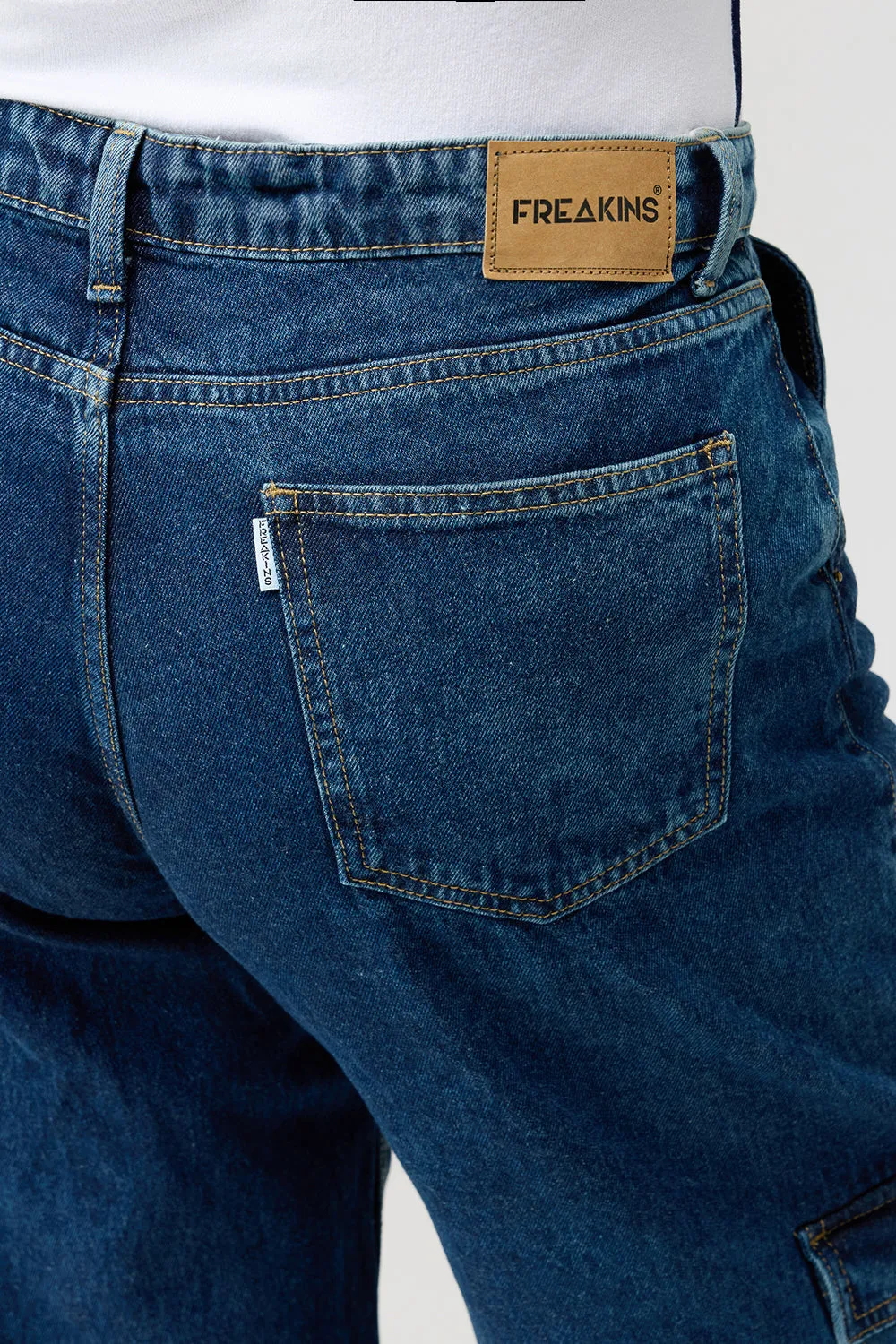 Curve Multi-Pocket Blue Denim Cargo Jeans