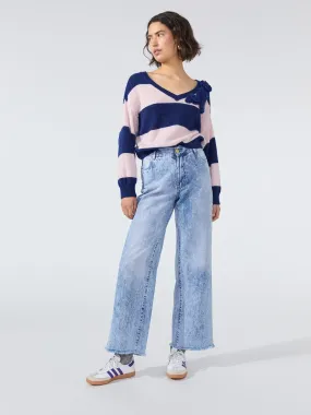 Cut Off Acid Wash Blue Wide Leg Jeans