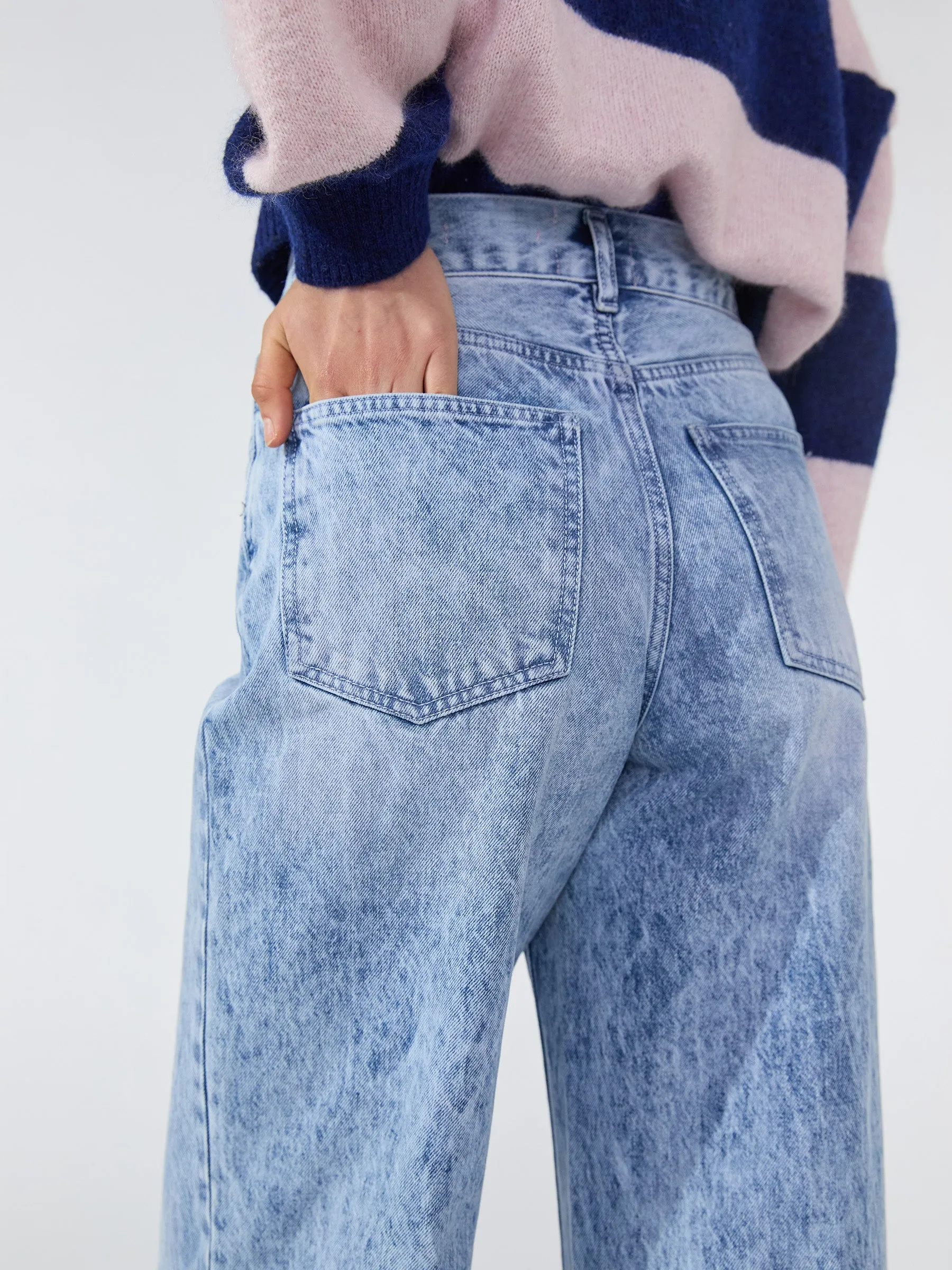 Cut Off Acid Wash Blue Wide Leg Jeans