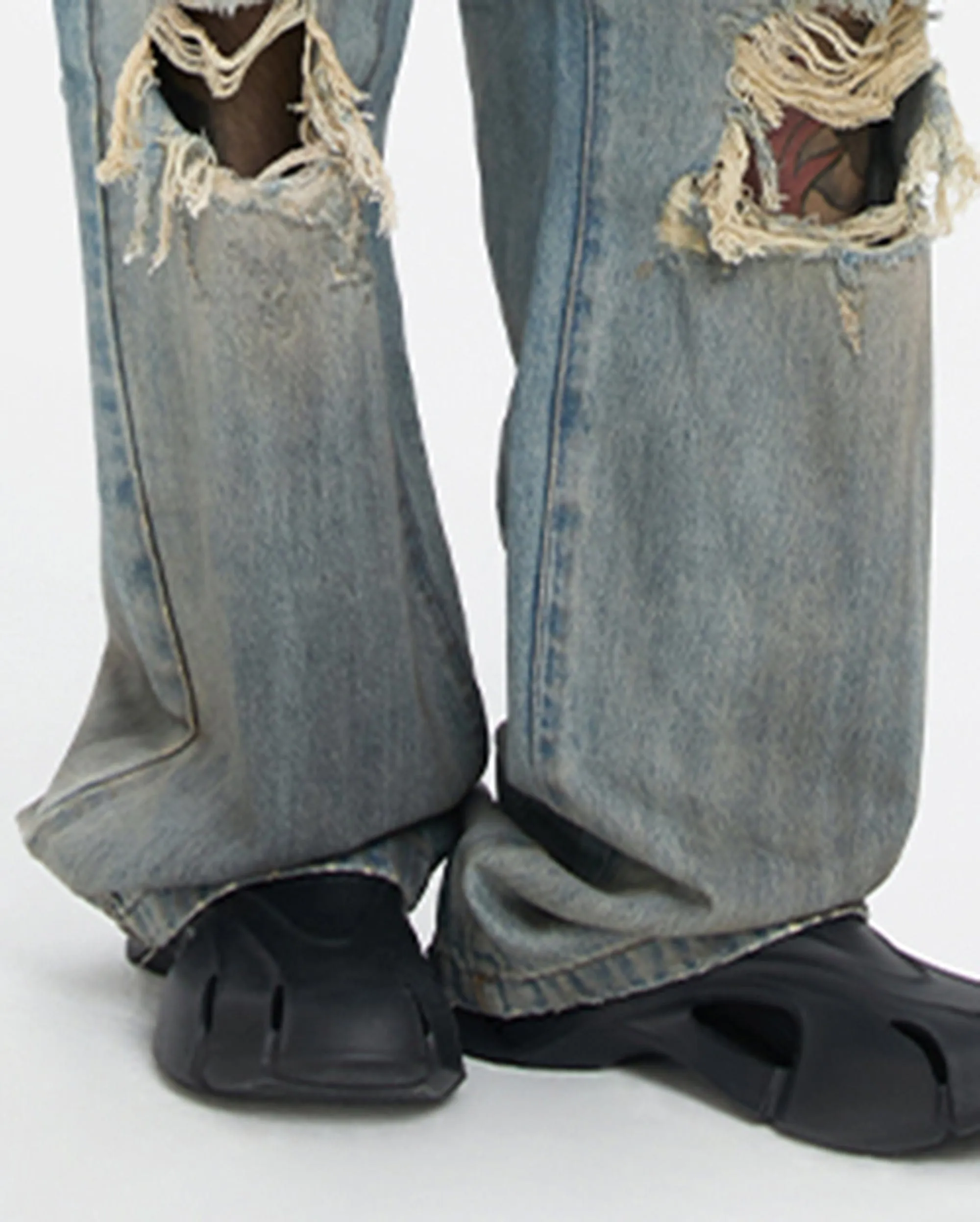 Distressed Classic Wide Leg Jeans