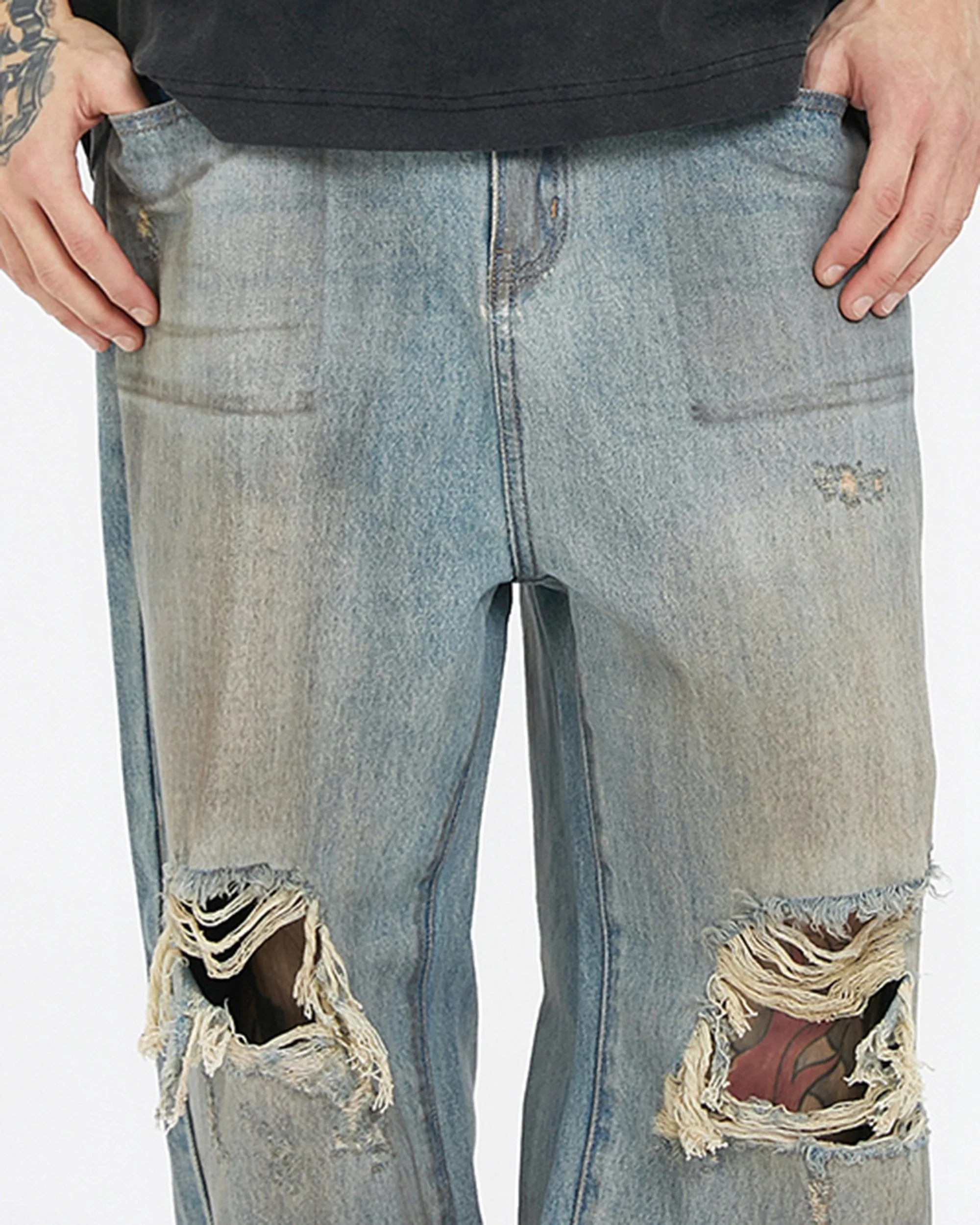 Distressed Classic Wide Leg Jeans