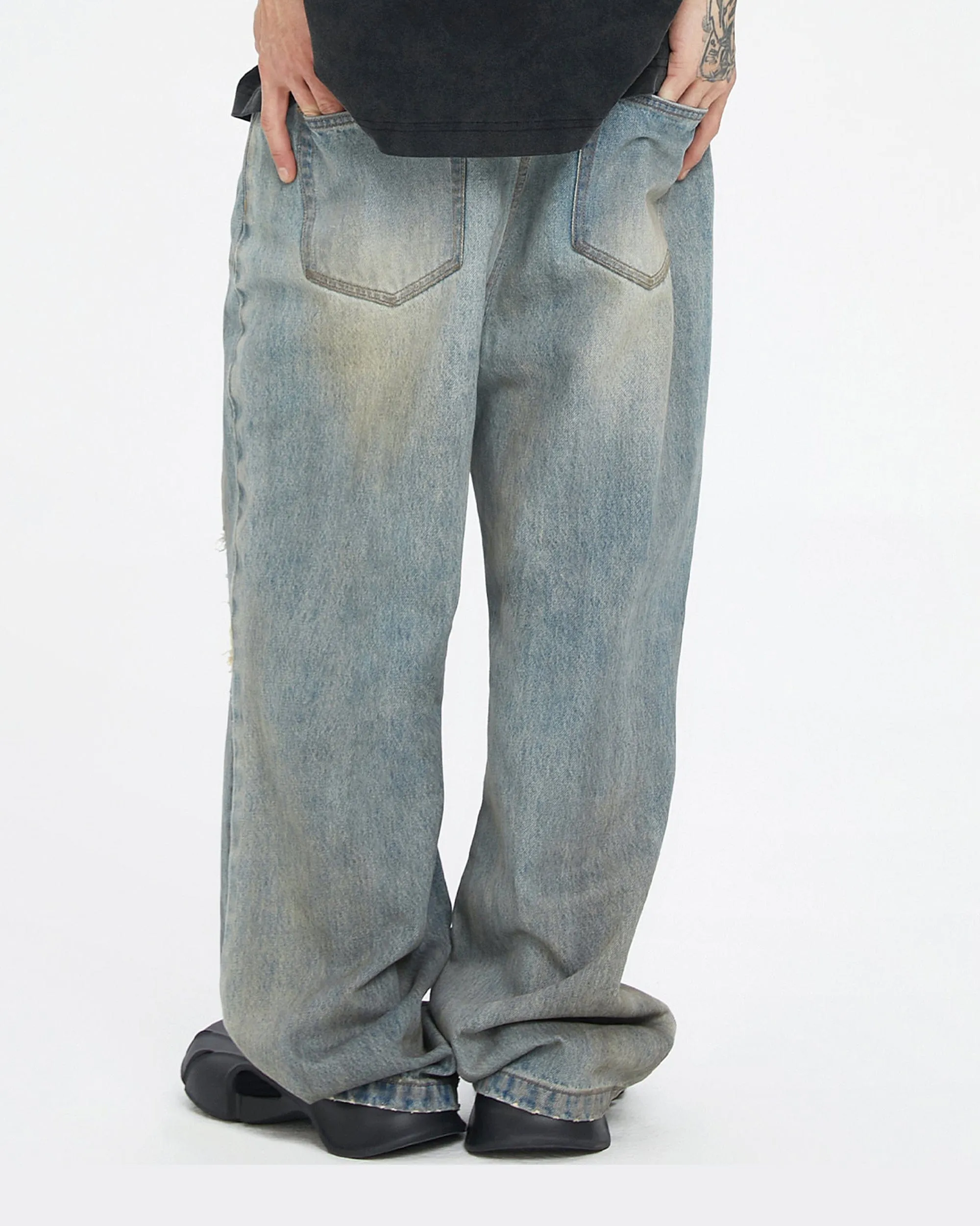 Distressed Classic Wide Leg Jeans