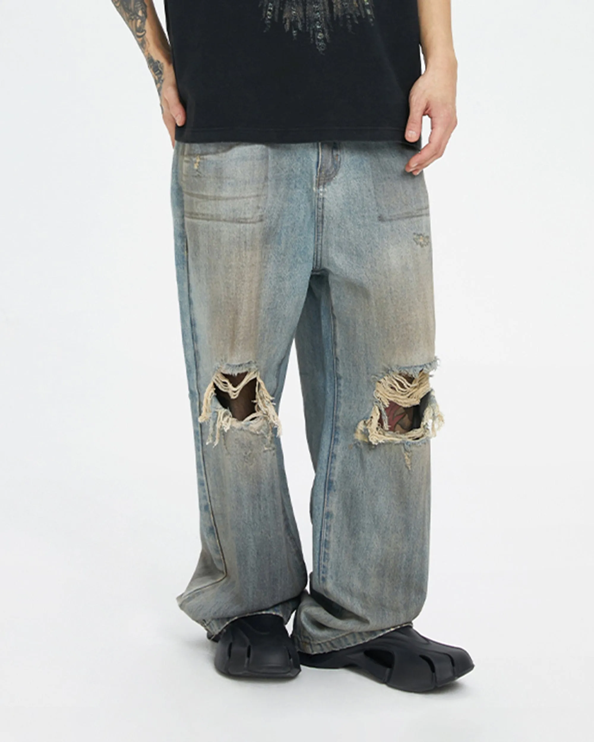 Distressed Classic Wide Leg Jeans