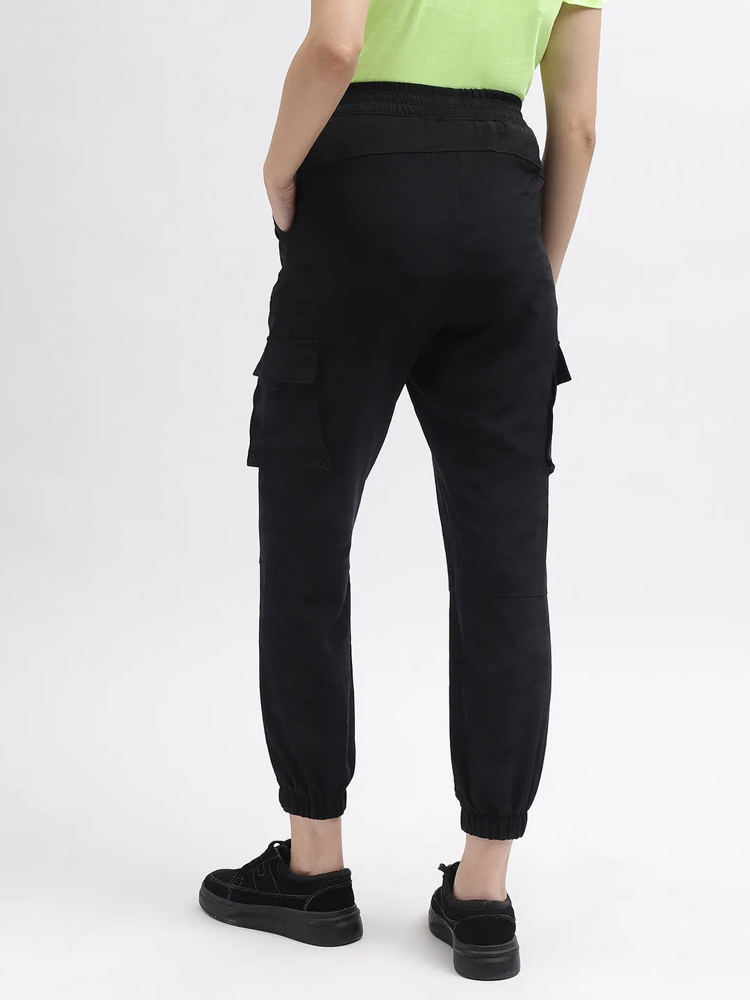 Dkny Women Black Solid Oversized Mid-Rise Trouser