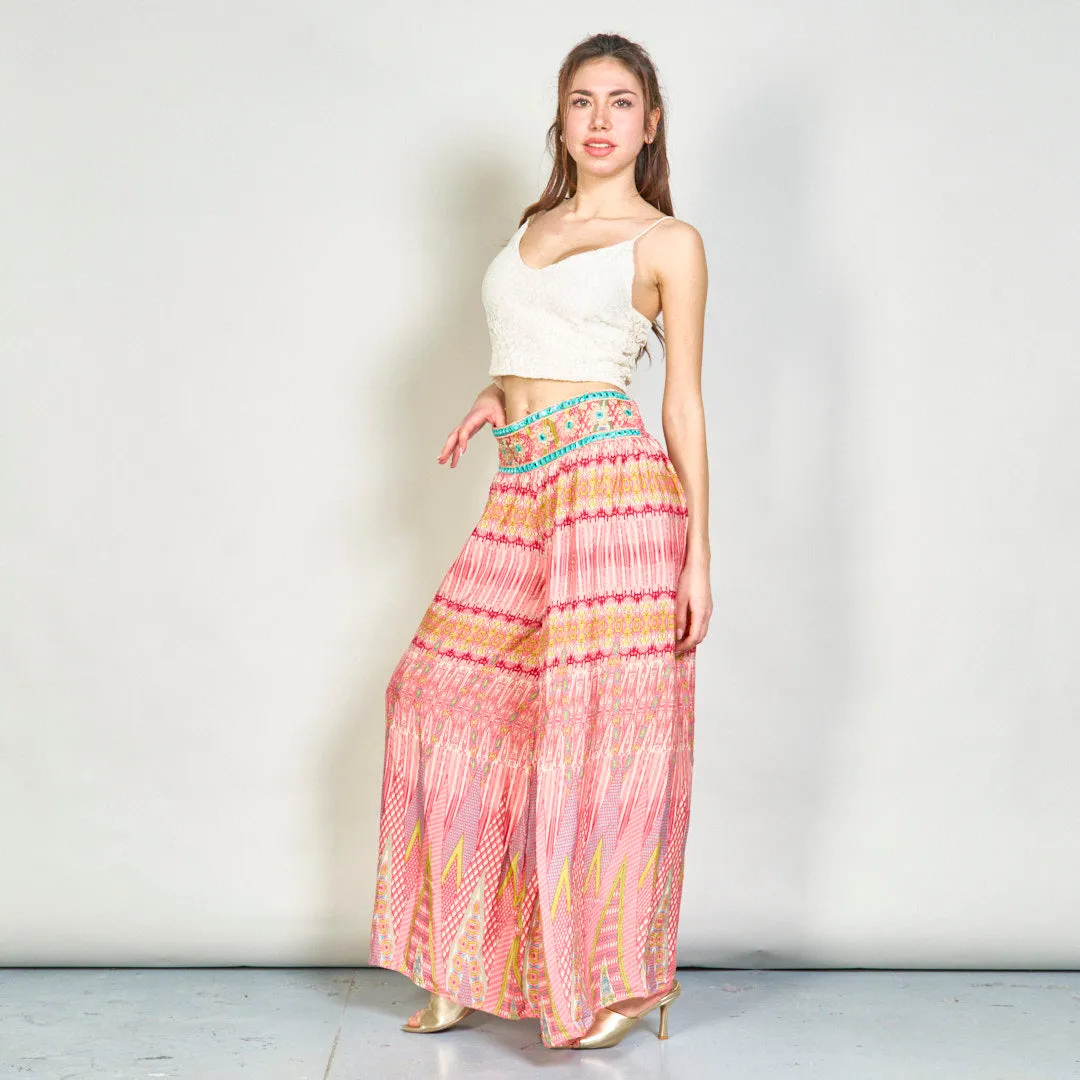 Embellished bohemian wide-leg trousers wholesale