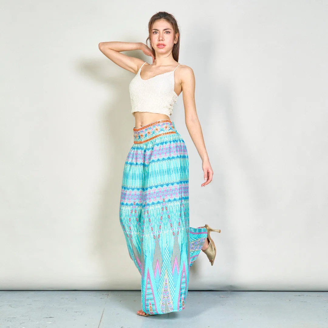 Embellished bohemian wide-leg trousers wholesale