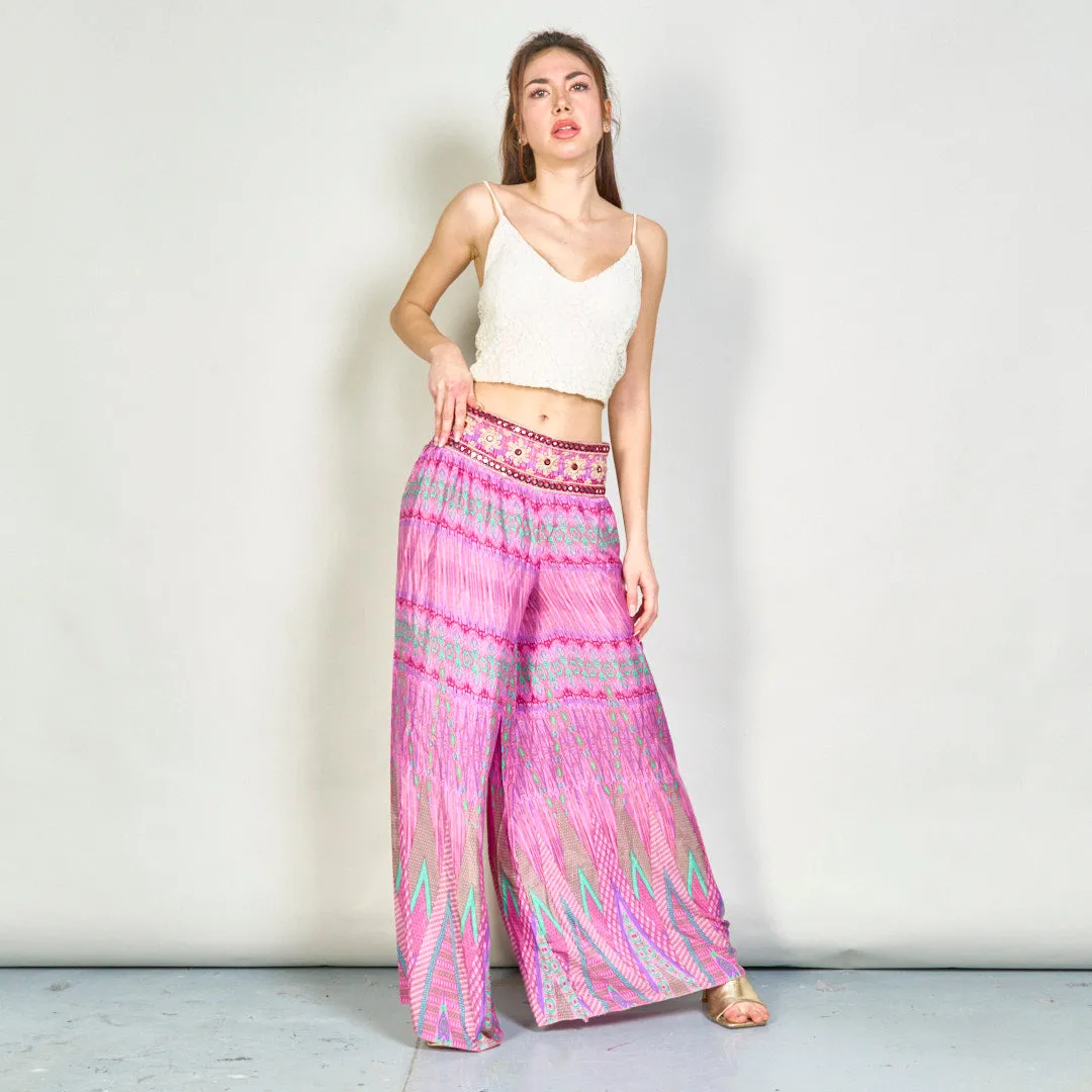 Embellished bohemian wide-leg trousers wholesale