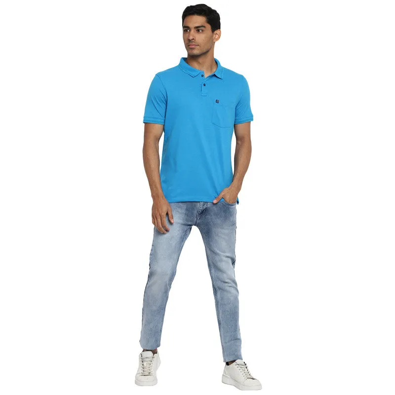 Essentials Blue Printed Round Neck T-Shirts (38841)