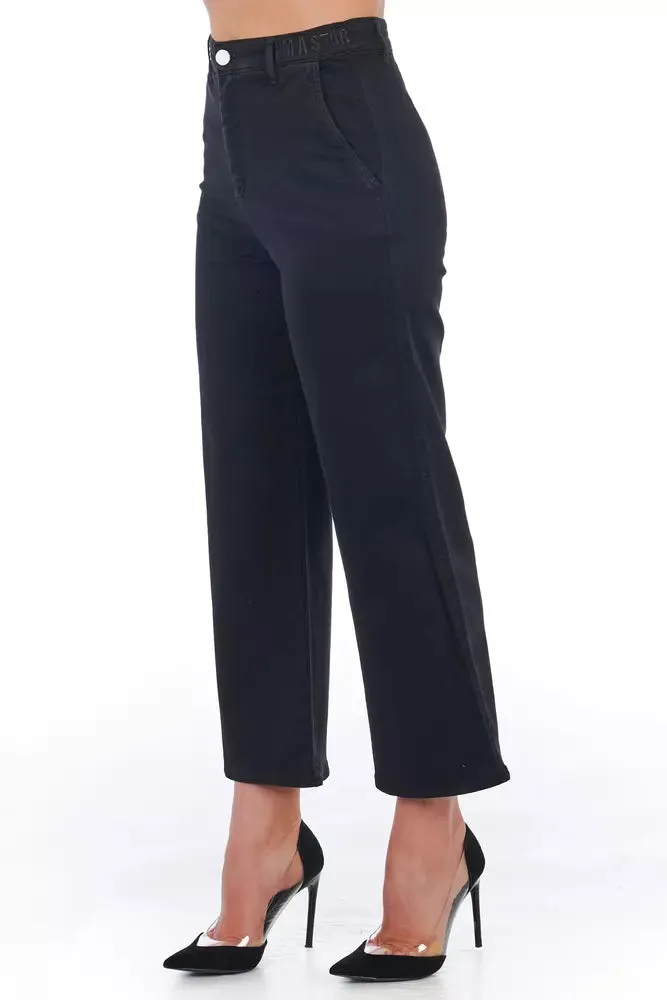 Frankie Morello Black Cotton Women Cropped Trouser