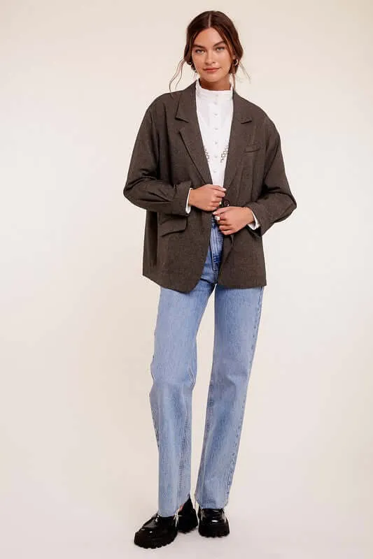 Grey / Brown Smart Oversized Solid Blazer