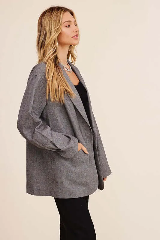 Grey / Brown Smart Oversized Solid Blazer