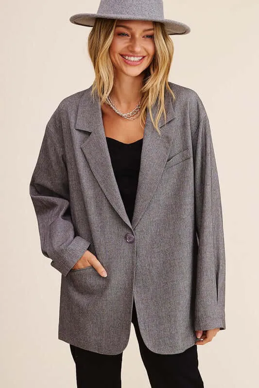 Grey / Brown Smart Oversized Solid Blazer