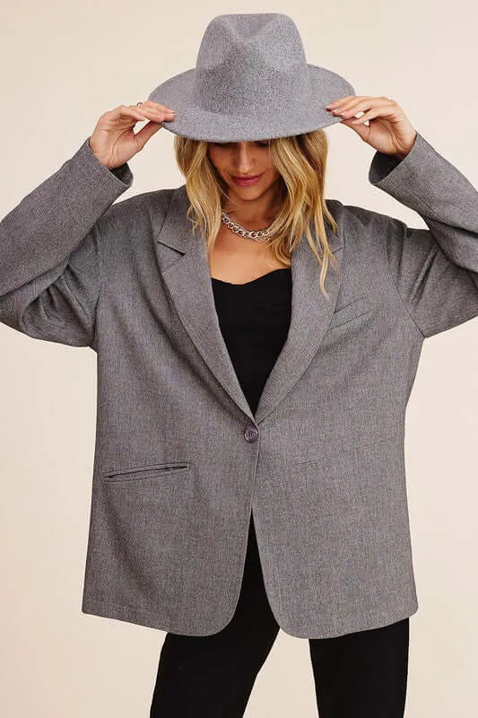 Grey / Brown Smart Oversized Solid Blazer