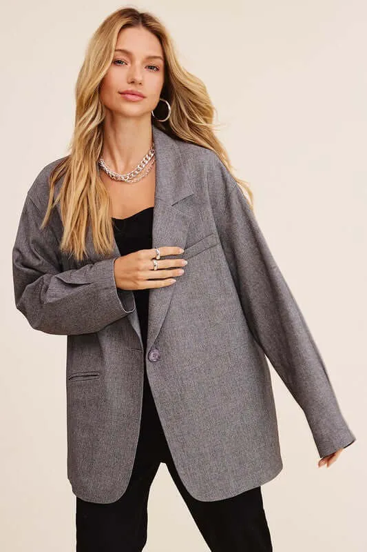 Grey / Brown Smart Oversized Solid Blazer