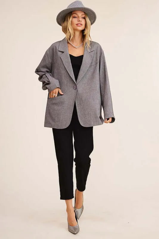 Grey / Brown Smart Oversized Solid Blazer