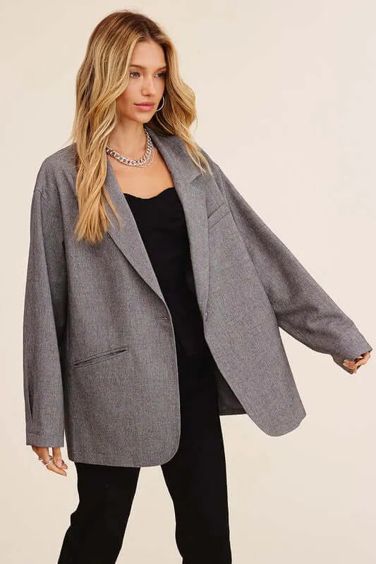 Grey / Brown Smart Oversized Solid Blazer