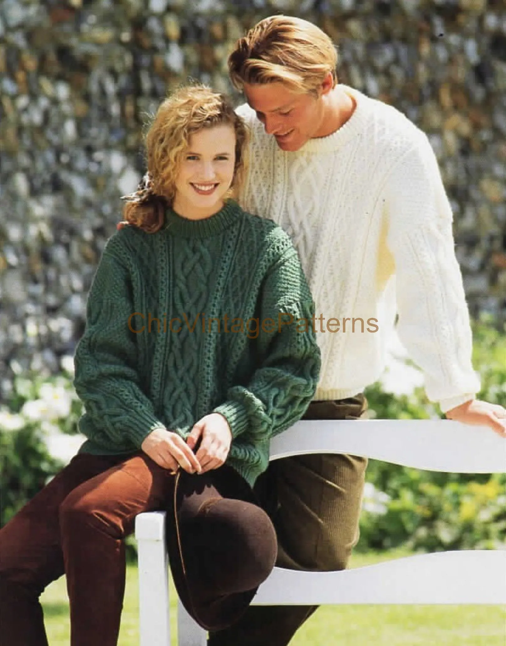 His & Her Aran Sweater Knitting Pattern, Instant Download