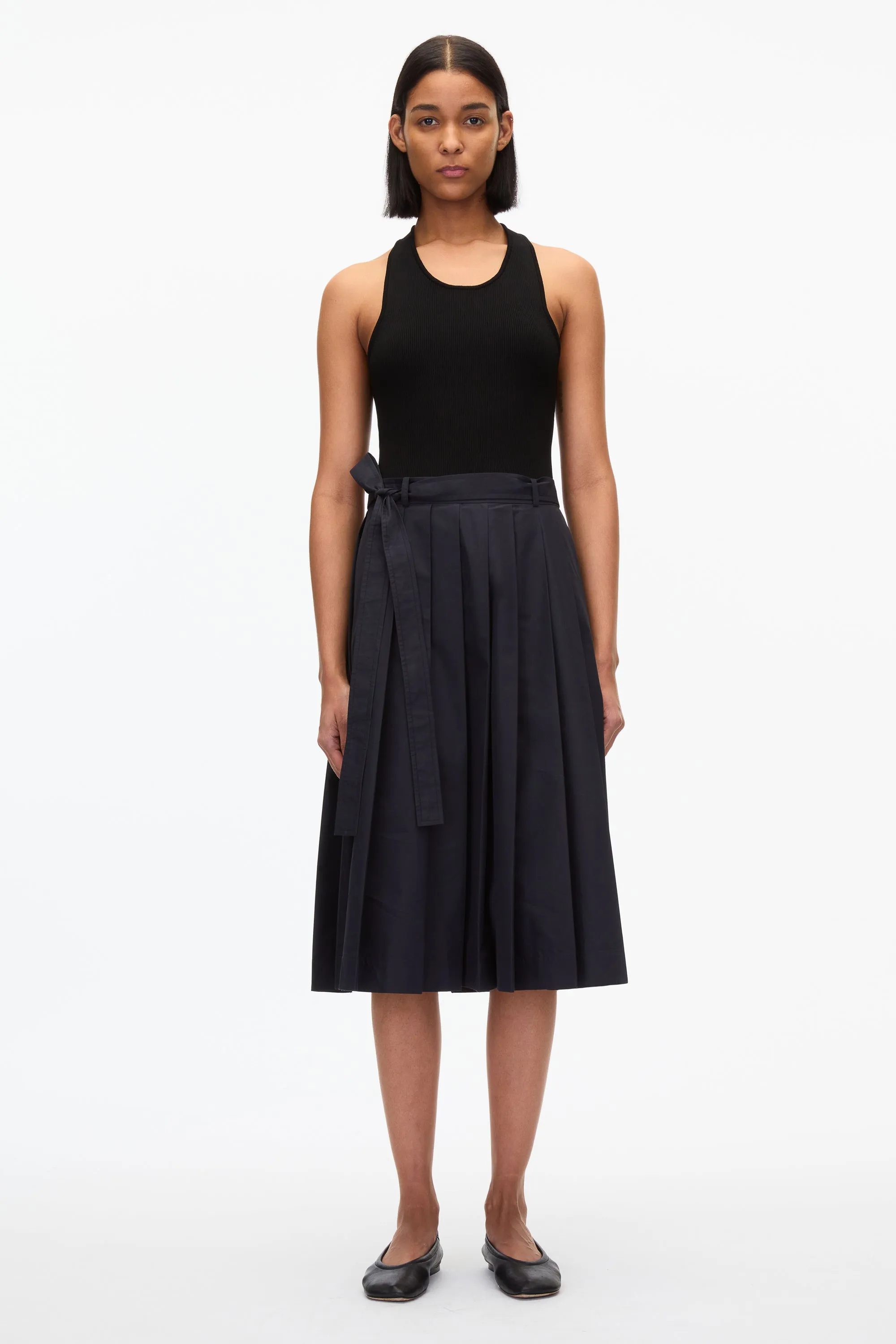 Knife Pleat Belted Skirt