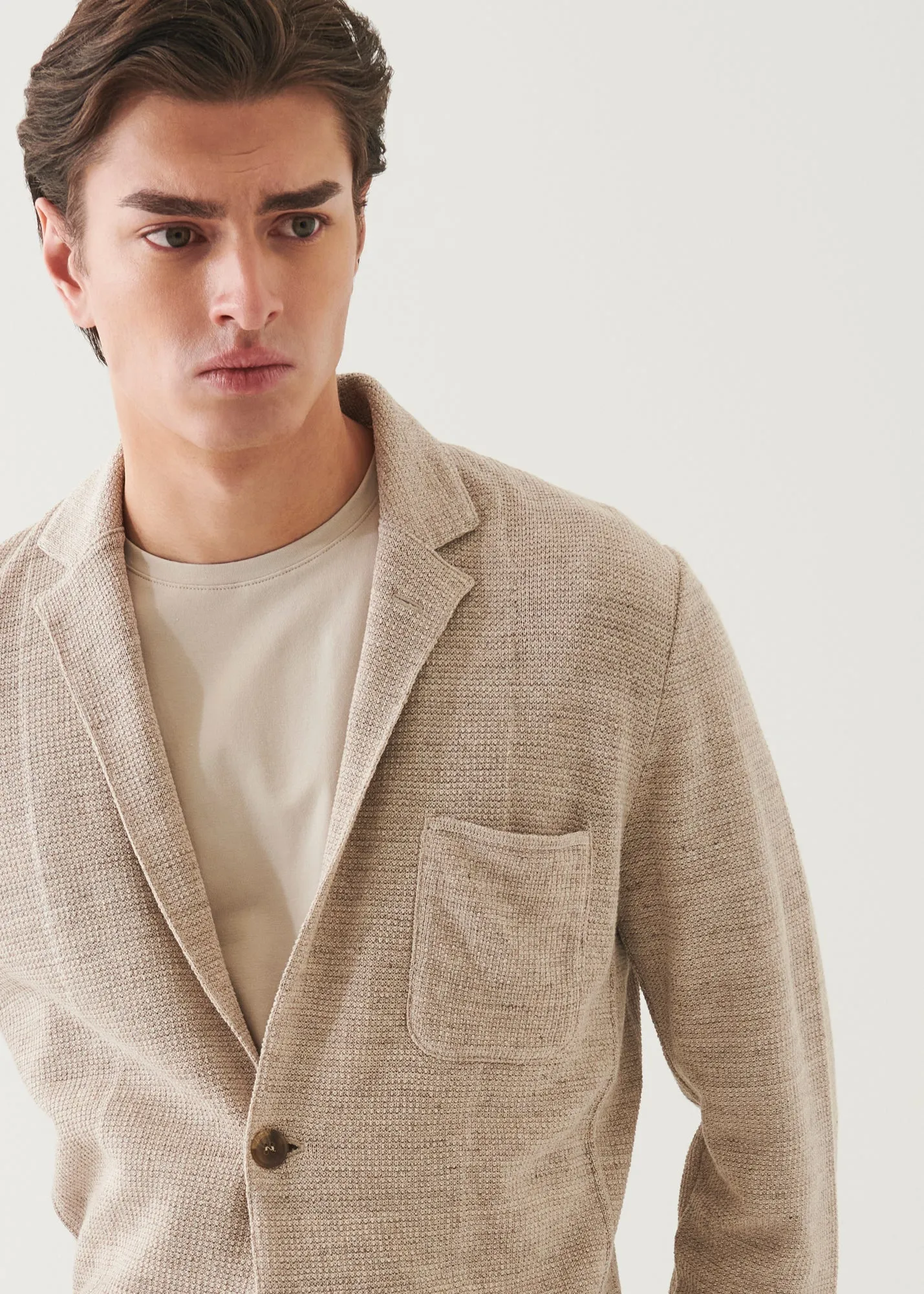 Linen-Cotton Blend Textured Stitch Knit Blazer