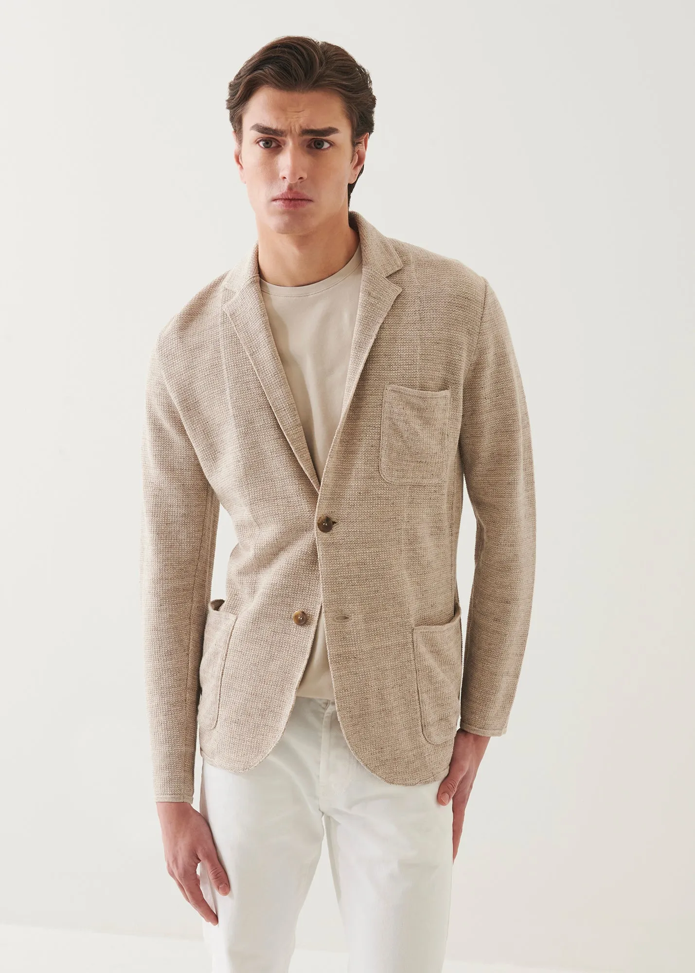 Linen-Cotton Blend Textured Stitch Knit Blazer