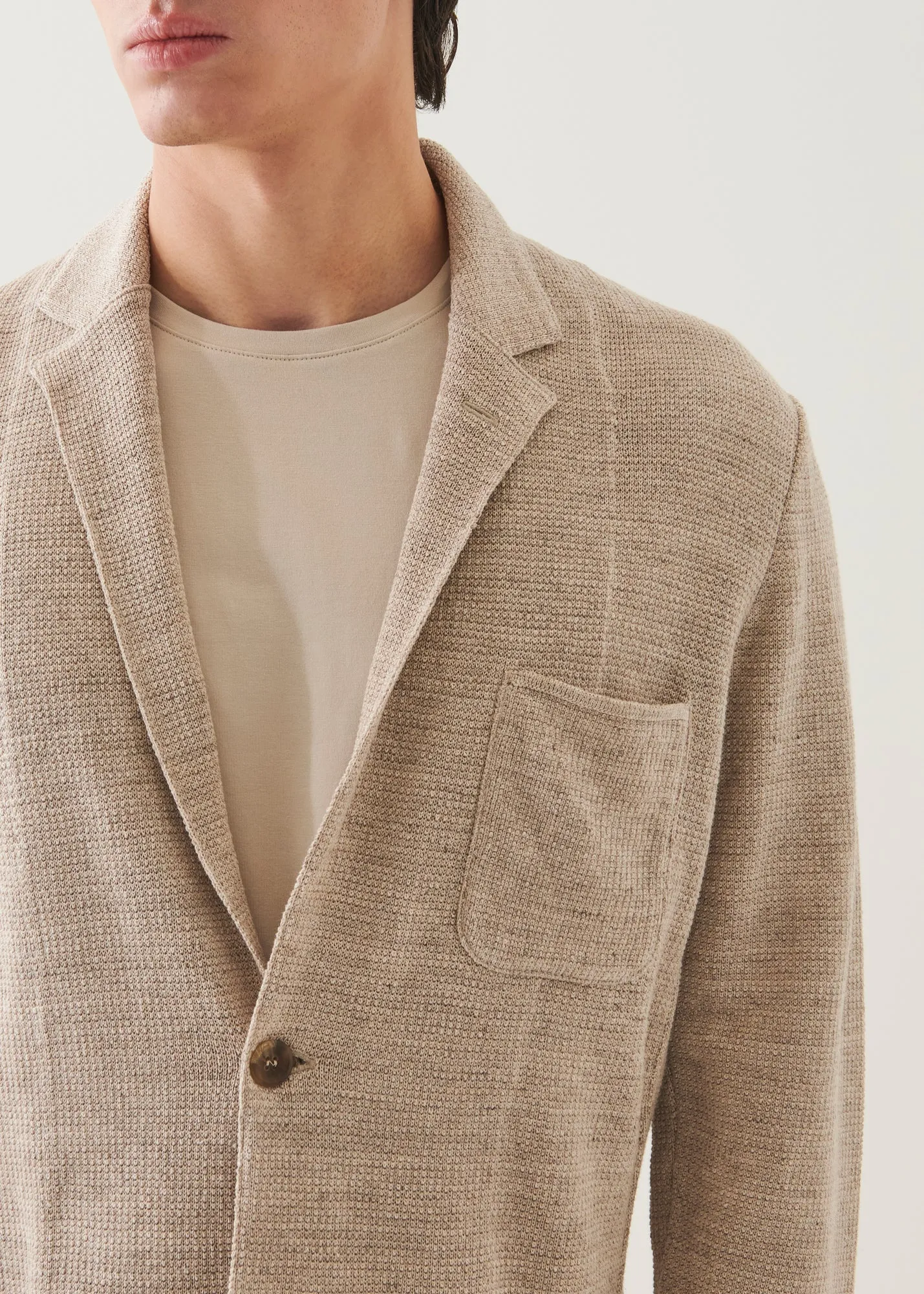 Linen-Cotton Blend Textured Stitch Knit Blazer